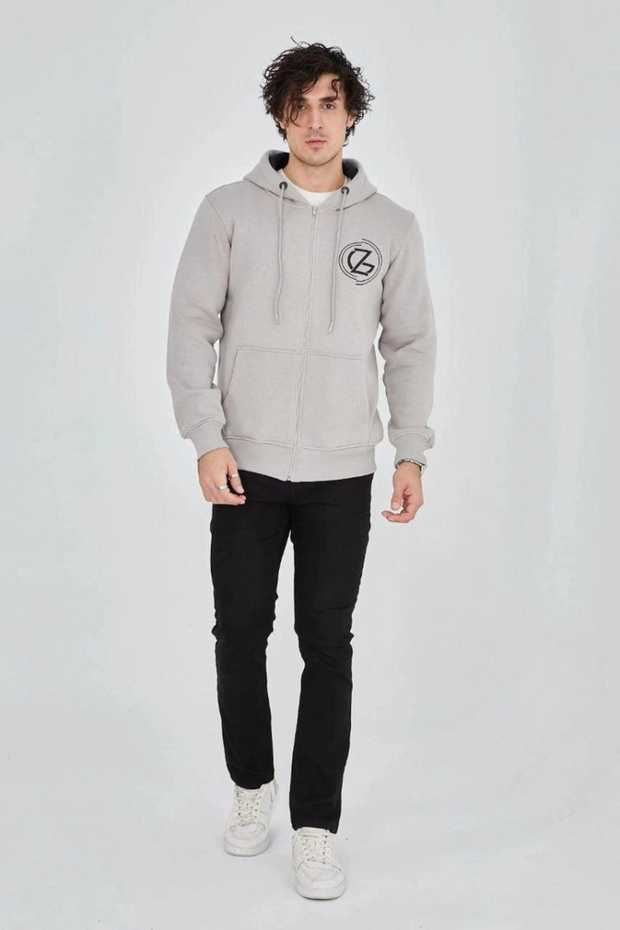 Marchè Bien Men's 3 Thread Cotton Zippered Hooded Kangaroo Pocket Printed Hoodie Cardigan Sweatshirt