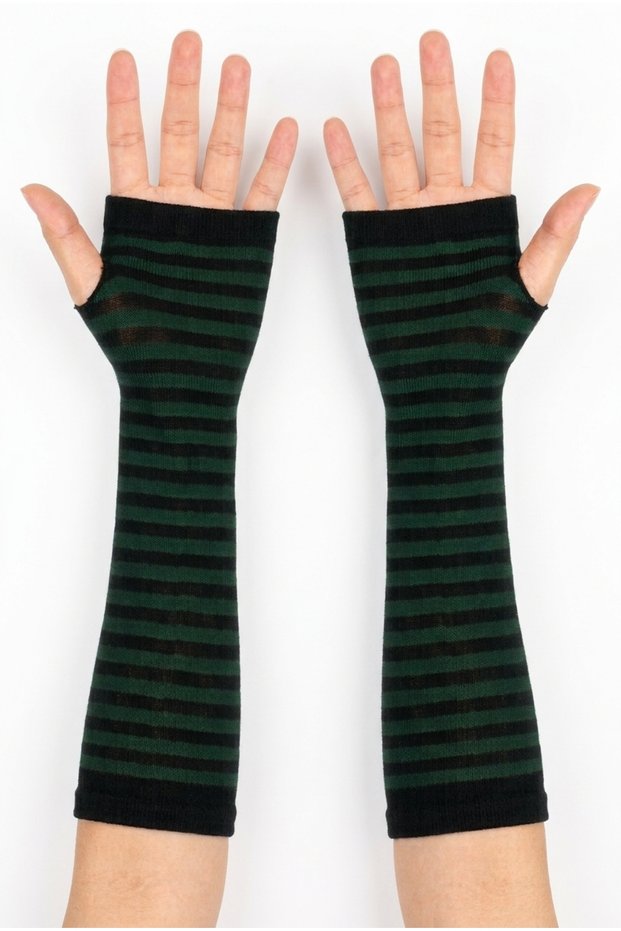 Cosplay Green Black Striped Double Arm Sleeves Gloves