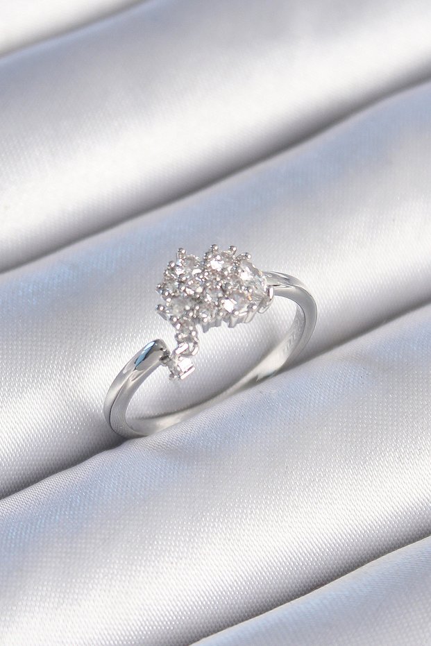 Brass Silver Color Zircon Stone Women's Ring