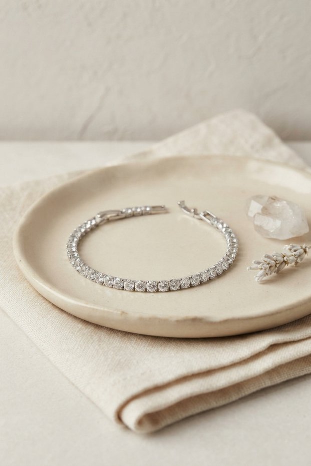 Brass Silver Color Zircon Stone Waterway Women's Bracelet