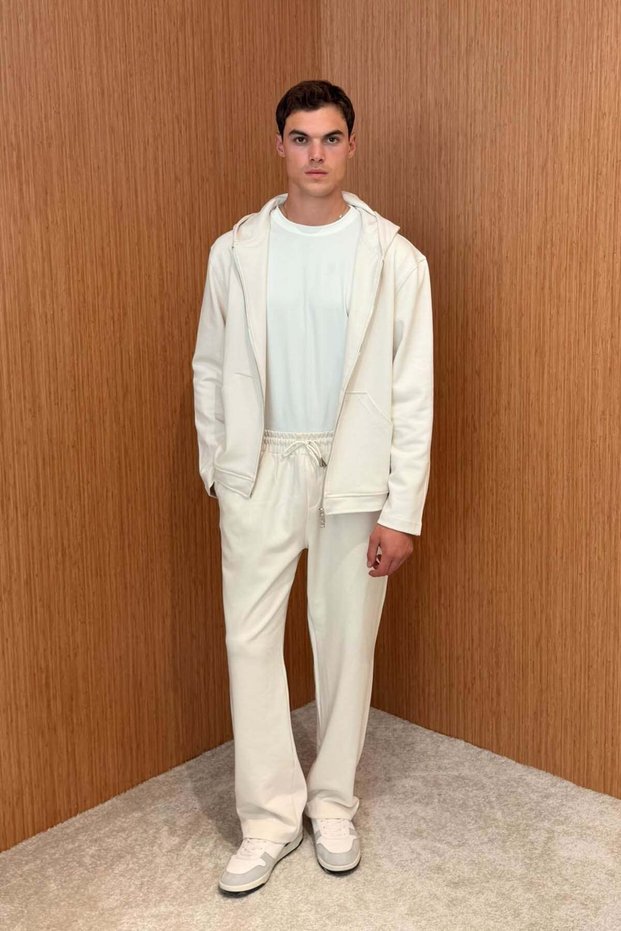 Men's Double Face Basic Hooded Set Beige