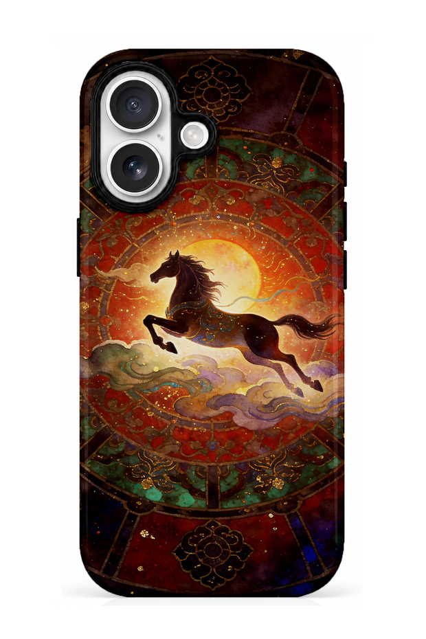 iPhone 17 Compatible - Fire Horse, Dual Layer Cover, Glossy Surface Protective Case