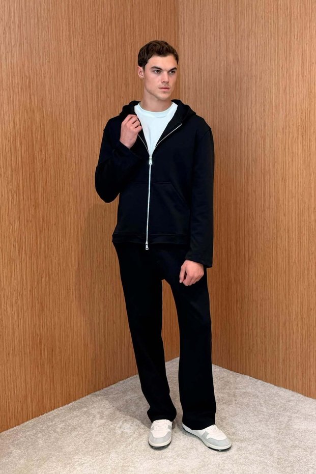 Men's Double Face Basic Hooded Set Black
