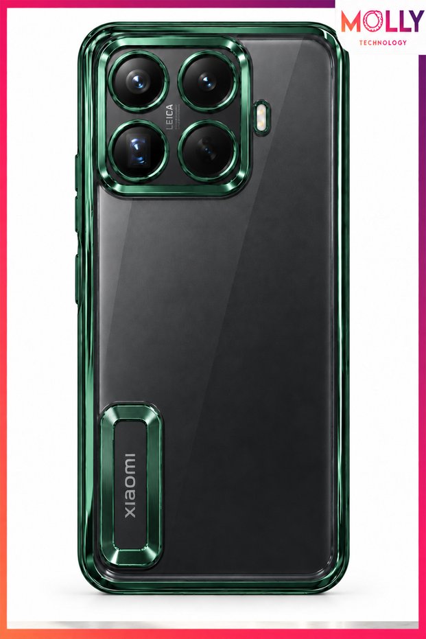 Lou Laser Transparent Silicone Case with Metallic Green Lens Protector for Mi 15t Pro