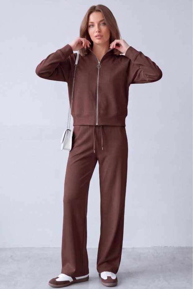 Women's Modal Fabric Stand Collar Zippered Long Sleeve Modal Two-Piece Set