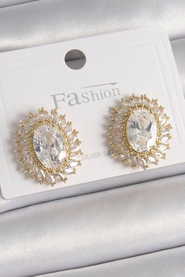 Brass Gold Color Zircon Stone Women's Earrings