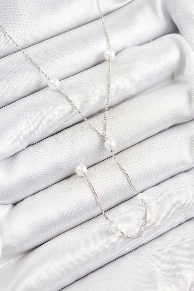 Y Model Silver Color Women's Necklace with Rice Pearl Figure