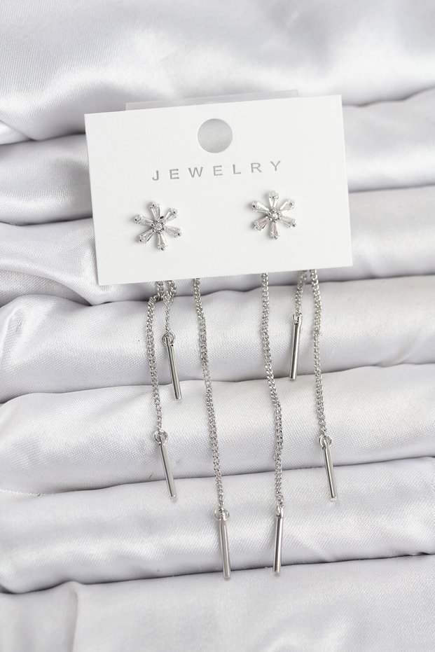 Flower Model Silver Brass Dangle Women's Earrings