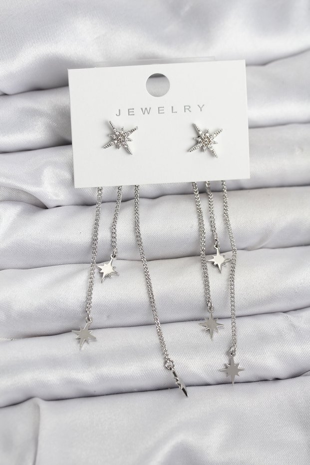 Polar Star Model Silver Color Brass Dangle Women's Earrings