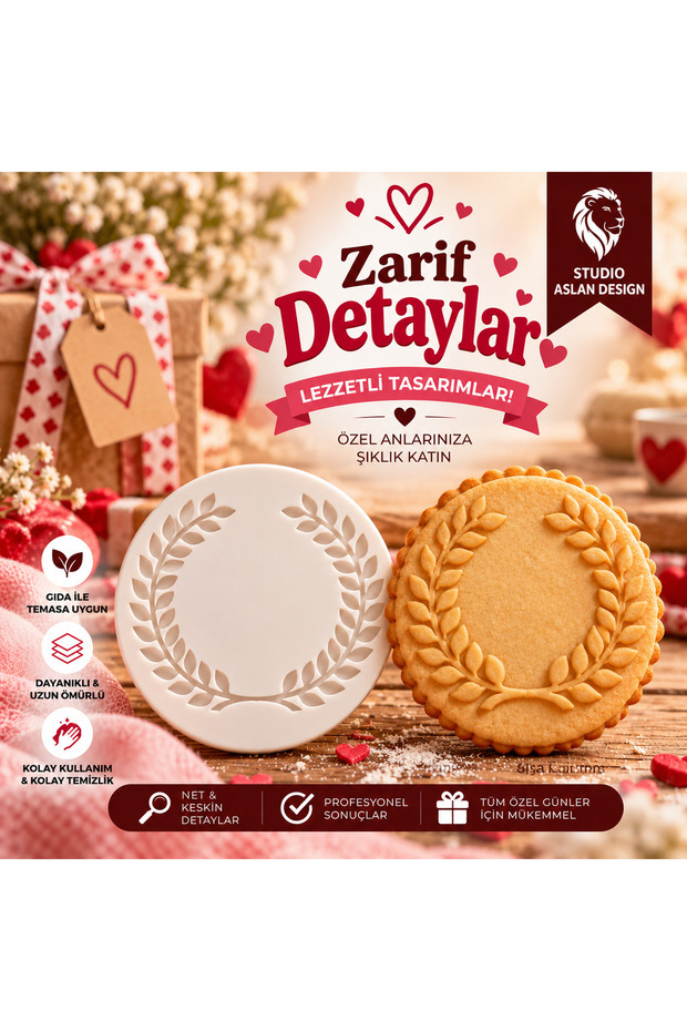 Laurel Leaf Wreath Sugar Paste Printing Mold | Round Name-Writeable Cookie Cupcake Cake Decorating Mold