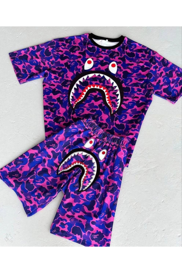 Marchè Bien Unisex Kids Digital Printed Shorts and Top Set - Purple