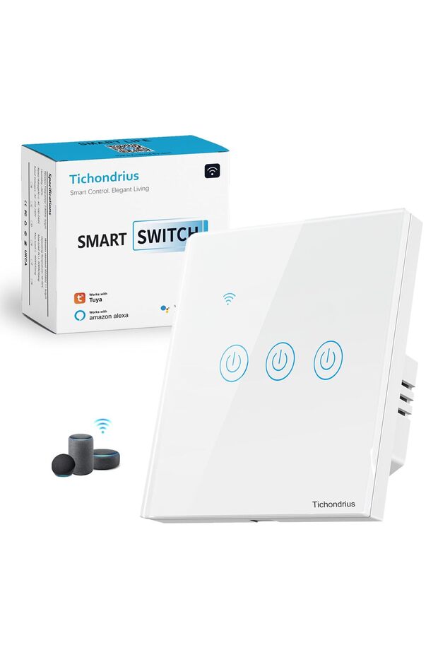 Smart Wall Light Switch, Tuya WiFi Touch, 3 Gang, White