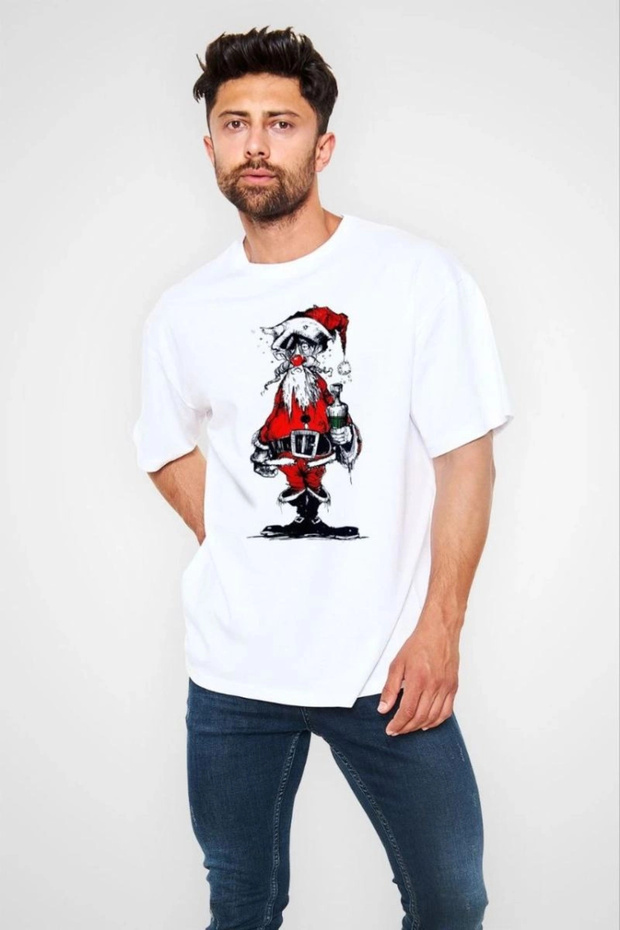 Marchè Bien Men's Short Sleeve T-Shirt Crew Neck New Year Printed T-Shirt - White