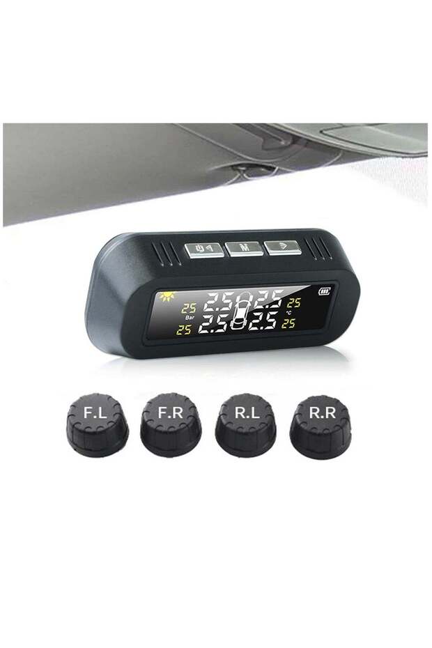 Tire, Solar Wireless Pressure Monitoring System, 4 External Sensors, Universal Car Detection