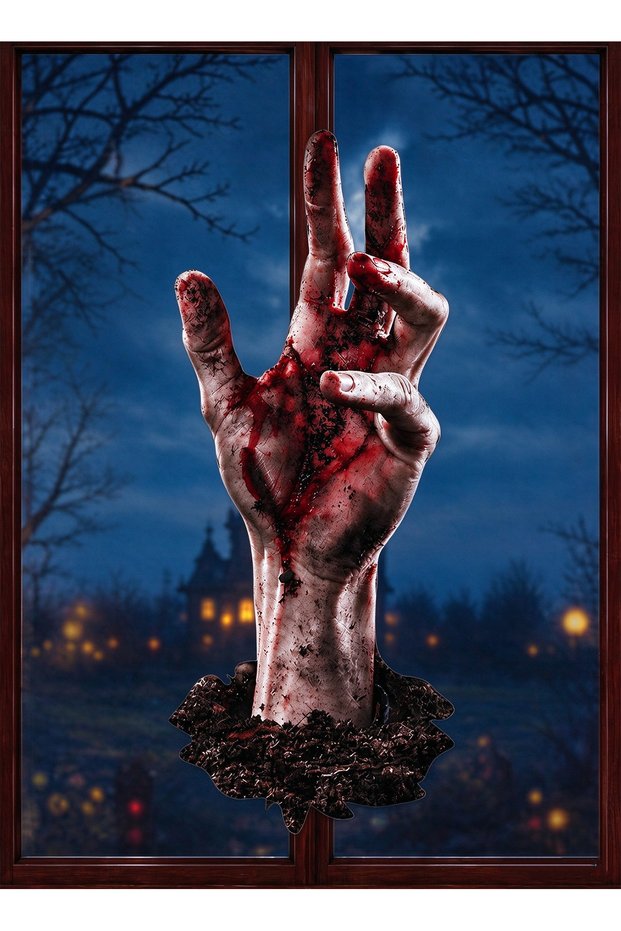 1 Sheets Halloween Window Stickers, 3D Horror Bloody Hands Window Sticker, Waterproof Spooky Bathroom Window Sticker for Halloween Party Home Decor