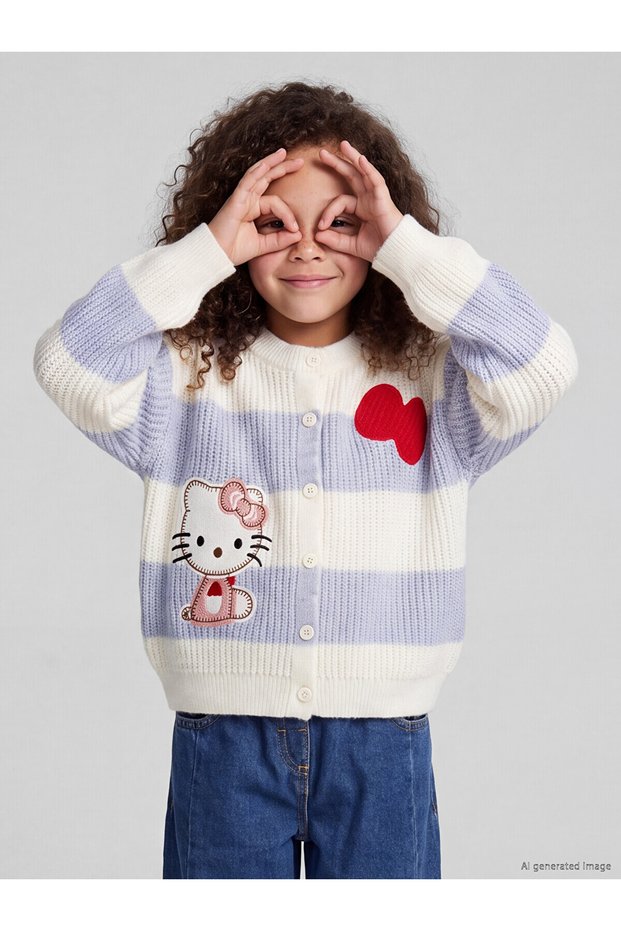 Two Mt Shop Quality Lcw Kids Ecru Knitwear Embroidered Girls' Cardigan