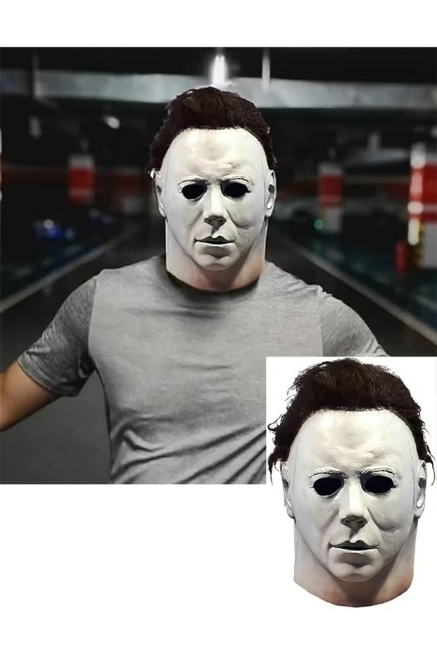 Halloween Mask 1978 White Latex Full Face Mask for Adults with Eye and Nose Holes Wigs Scary Horror Movie Costume Accessory