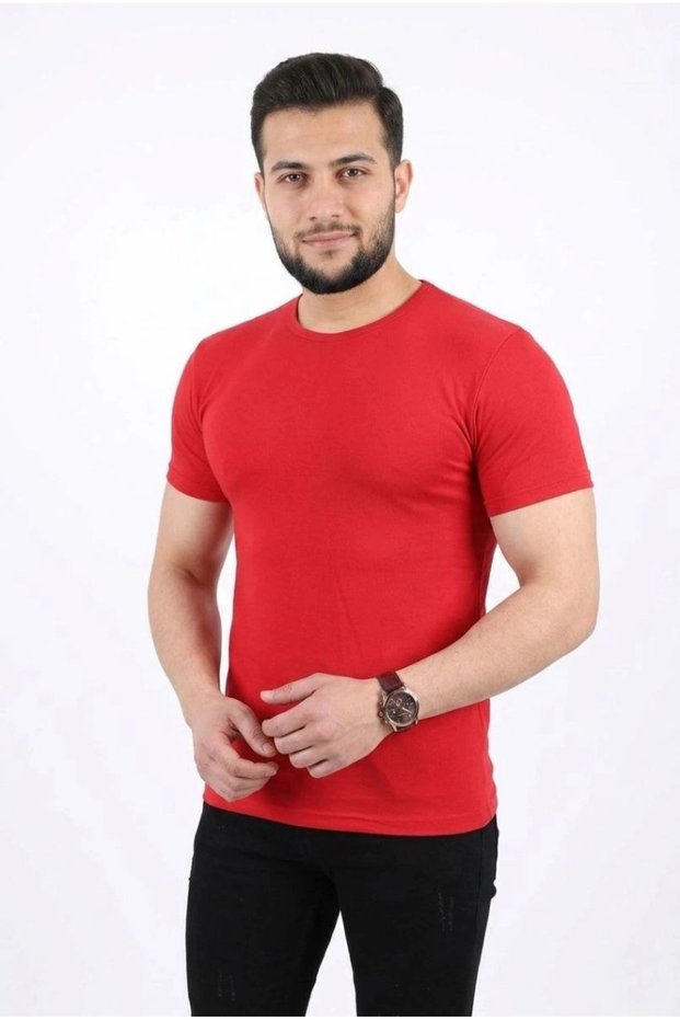 Marchè Bien Men's Basic T-Shirt Crew Neck Short Sleeve Casual Summer Slim Fit T-Shirt - Red