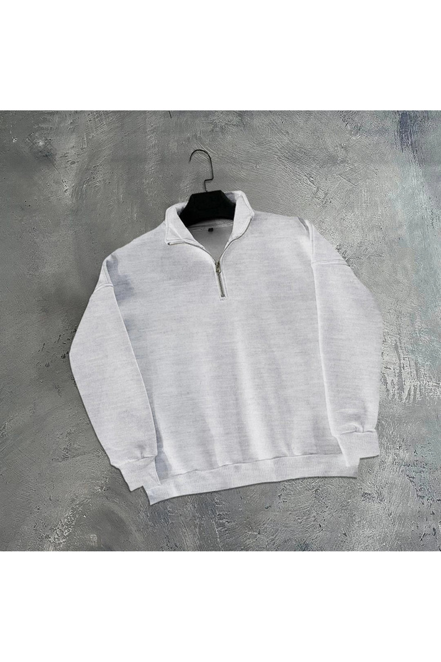 Men's Half Zip Three Thread Sweatshirt - Gray
