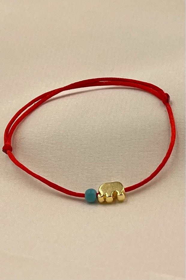 Minimal Elephant Blue Beaded Red Floss Thread Bracelet
