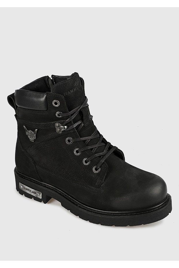 Black Leather Men's Military Boots