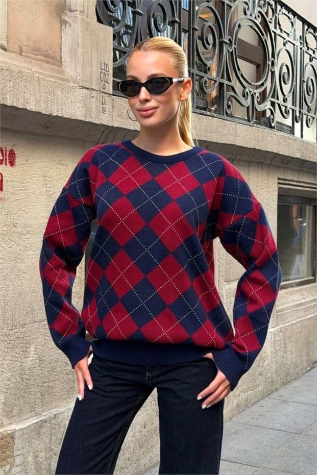 Red Navy Blue Oxford Knit Sweater