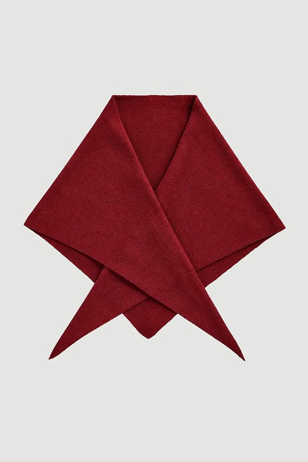 Wool-Containing Triangle Knitwear Scarf - Red