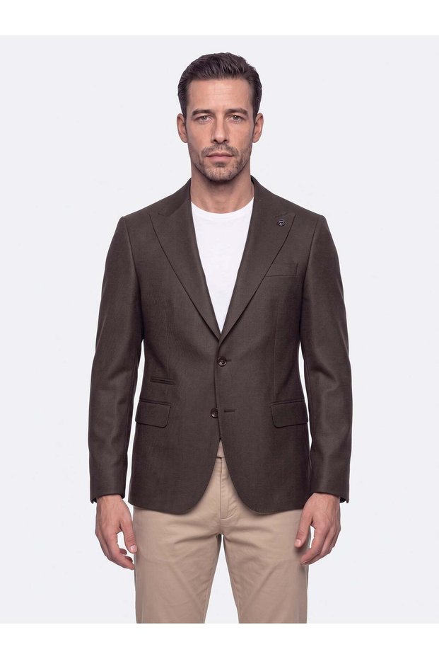 Brown Slim Fit Pointed Collar 6 Drop Men's Casual Jacket