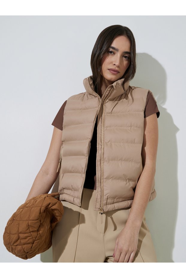 Beige Short Length Padded Gilet