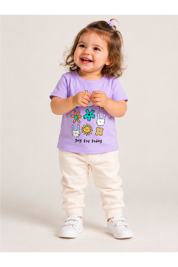 Baby Girl Lilac Bunny Graphic Cotton T-Shirt