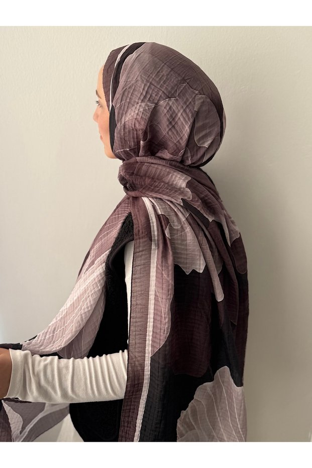 Flower Pattern Muslin Shawl - Bronze Brown