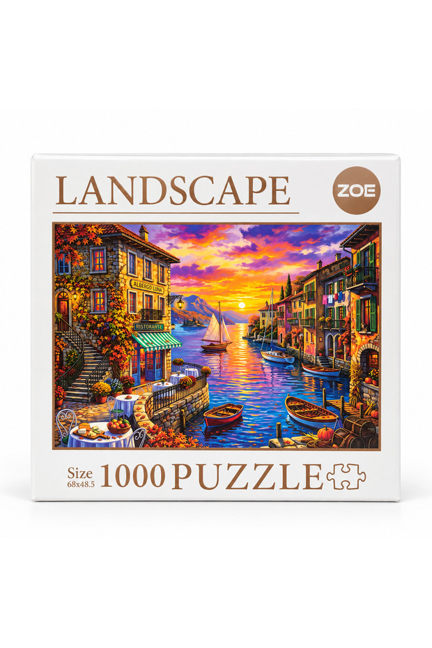 Landscape 1000 Piece Puzzle – Coastal Town Scenery at Sunset