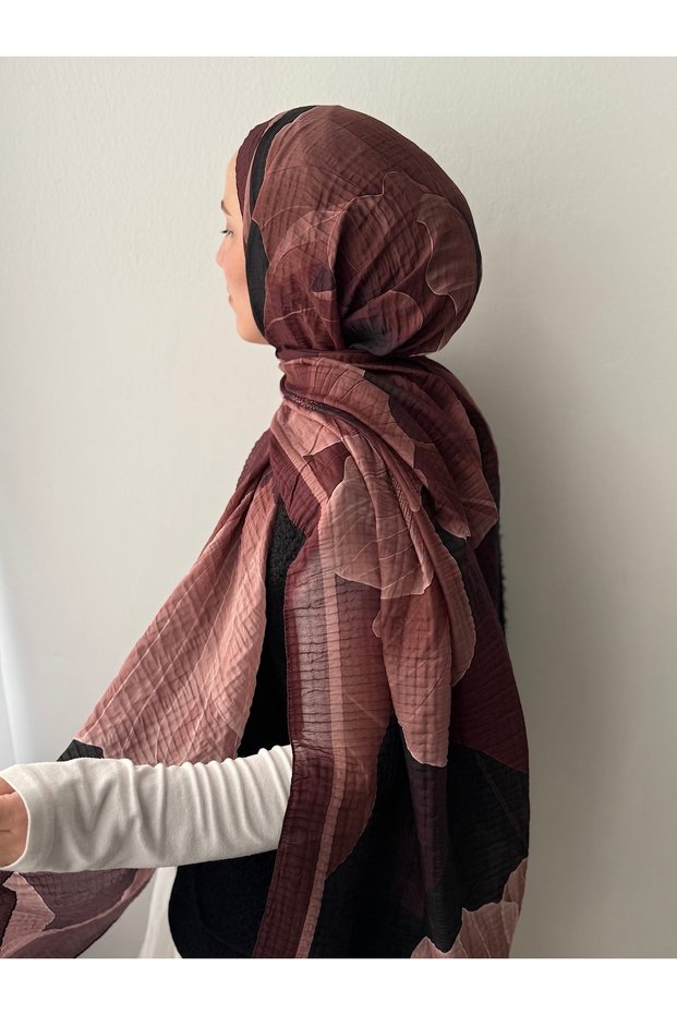 Flower Pattern Muslin Shawl - Bitter Brown