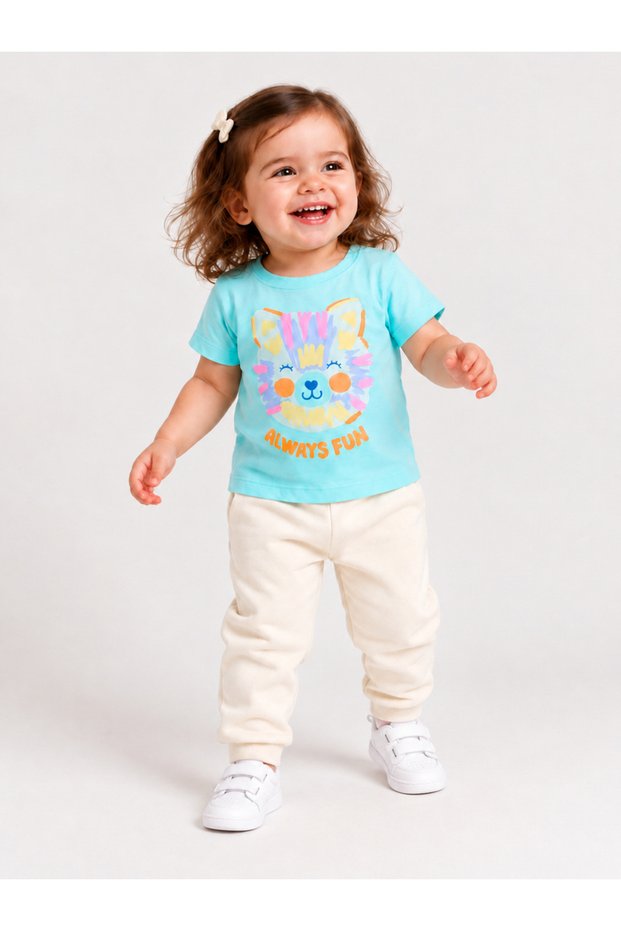 Baby Girl Light Blue Cat Graphic Cotton T-Shirt