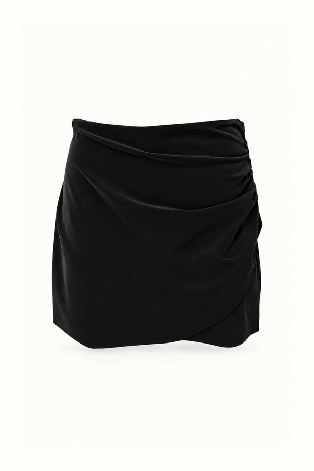 Drapeli Black Matte Leather Short Skirt