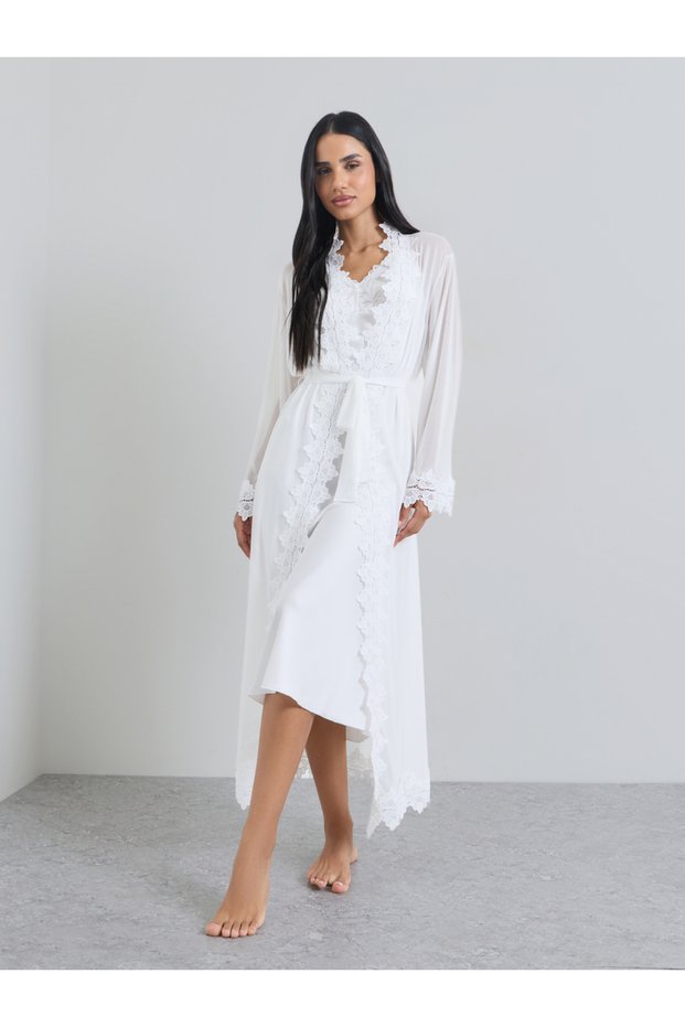 Pack of 2- Lace Trim Cross Back Slip Dress and Robe Set