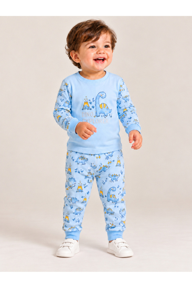 Baby Boy Blue Dino Explorer Cotton T-Shirt and Joggers Set