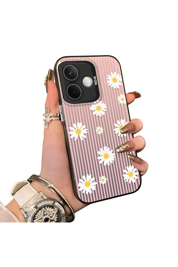 Oppo A5 Pro 4G/5G Compatible Women's Pink Striped Daisy Phone Case Impact Resistant