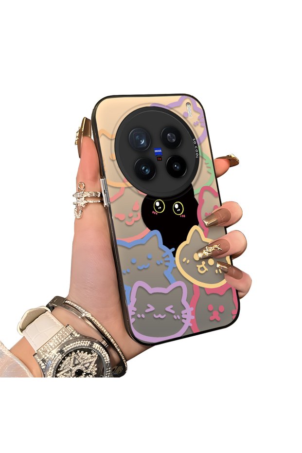 Vivo X200 Pro Compatible Colorful Line Cat Figure Phone Case Shock-Absorbing Protective Case