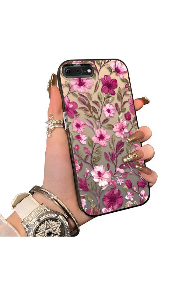 iPhone 7 Plus/8 Plus Compatible Burgundy Pink Flower Pattern Phone Case Shockproof