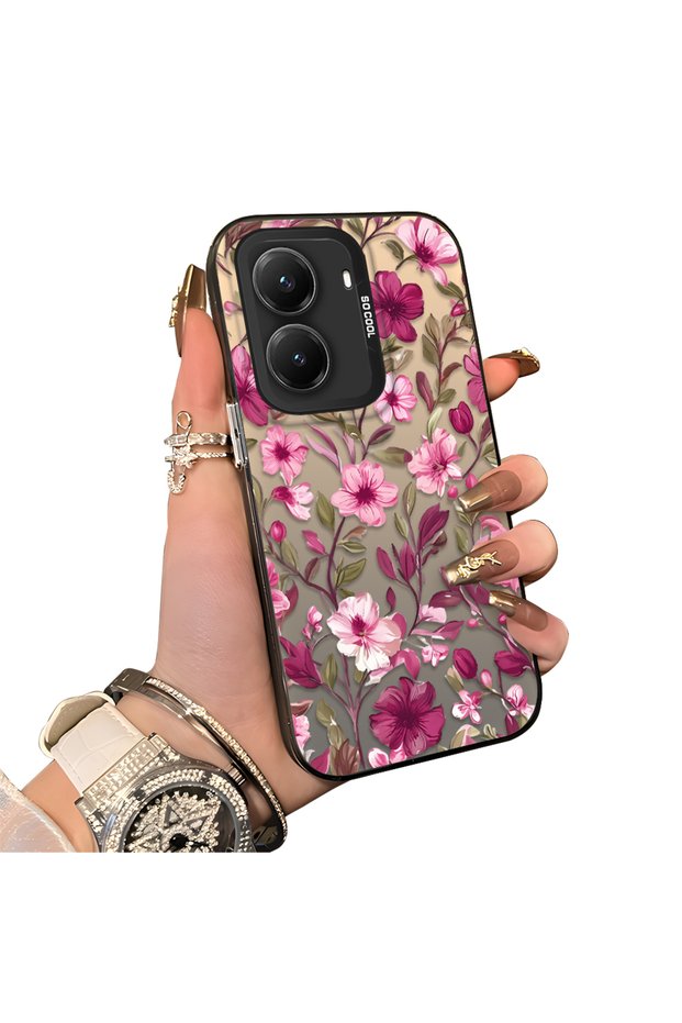 Poco X7 Pro Compatible Burgundy Pink Floral Pattern Phone Case Shockproof