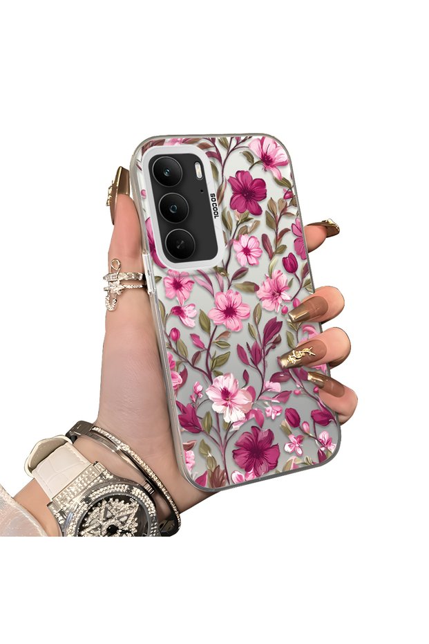 Realme C75 4g Compatible Burgundy Pink Floral Pattern Phone Case Shockproof
