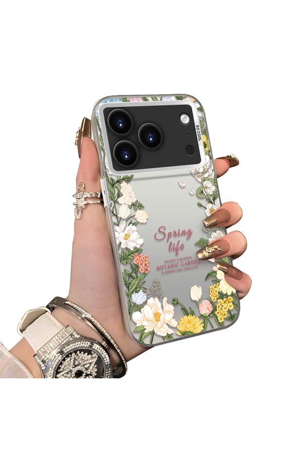 iPhone 17 Pro Compatible Floral Frame Patterned Phone Case Botanic Garden