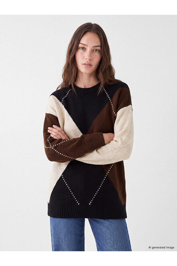 Quality Pieces from Çelebi Store Women's Tricot Tunik with Baklava Embroidery