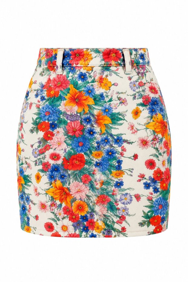 White - Blue Patterned Skirt - 2Y251151