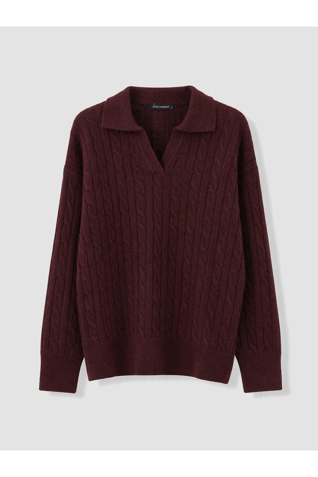 Plum Polo Collar Patterned Women's Knitwear Sweater
