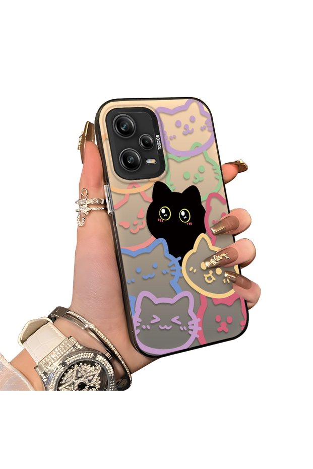 Redmi Note 12 Pro 5g Compatible Colorful Line Cat Figure Phone Case Shock Absorbing Protective Case