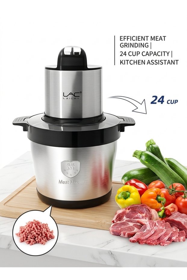 Large Capacity Electric Meat Grinder, 304 Stainless Steel Bowl Food Chopper, Powerful Multi-Function Kitchen Mincer for Meat, Vegetable & Garlic