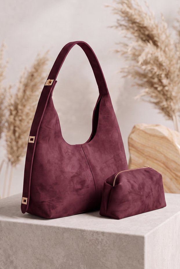 Luna Luxury Suede Hobo Women's Shoulder Bag Slouchy Bag with Independent Makeup Bag