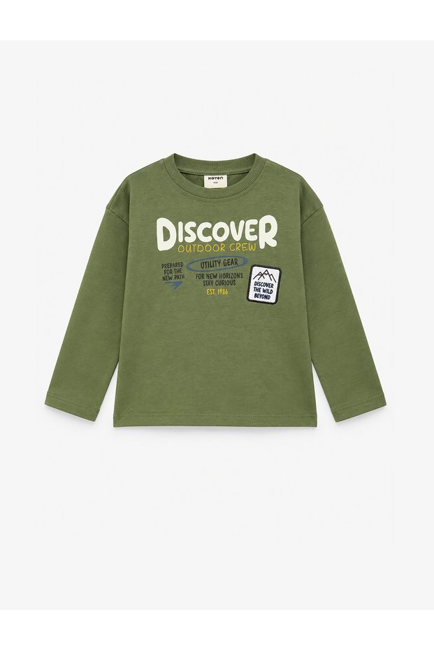 Printed Cotton Long Sleeve Crew Neck Oversize T-Shirt